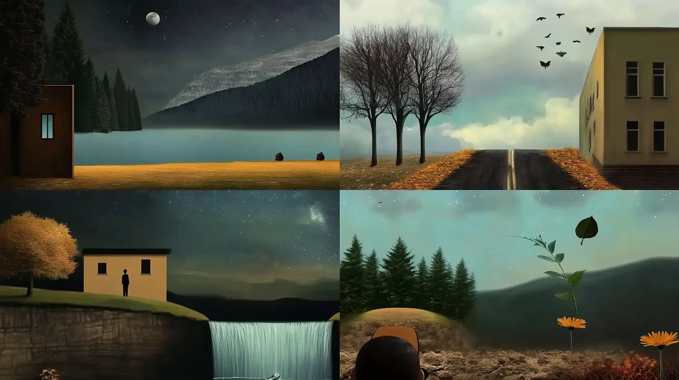 Ethereal Dreamscapes Capturing Tomes of Solitude and Whispers of the Surreal - Midjourney sref style