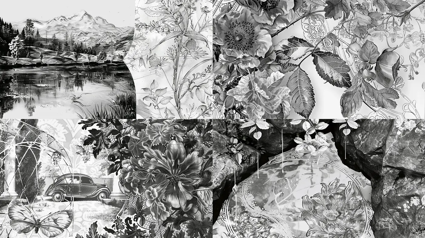 Monochromatic Botanical Elegance with Vintage Undertones - Midjourney sref style