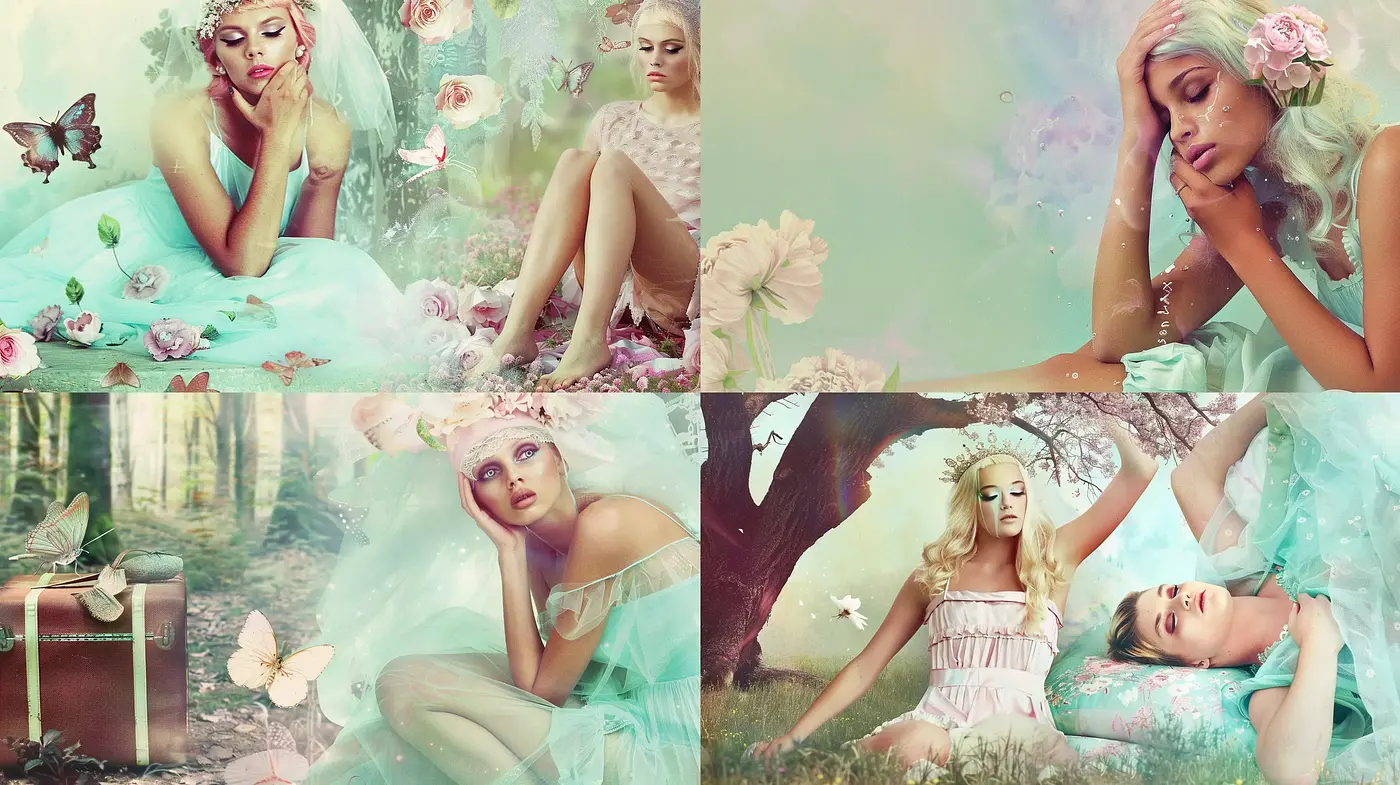 Ethereal Pastel Dreamscape with Surreal Nature Elements - Midjourney sref style