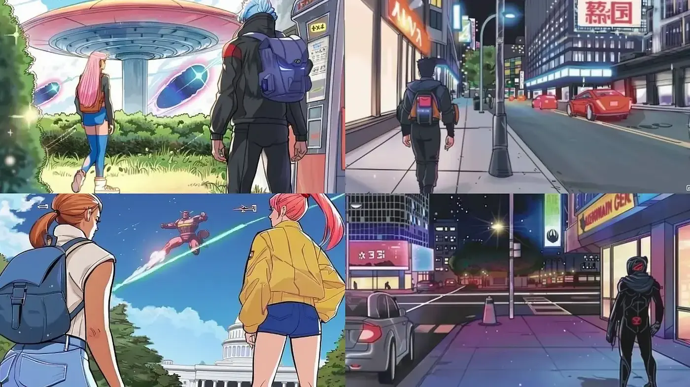 Futuristic Urban Vibe with a Touch of Nostalgia in a Vibrant Color Palette - Midjourney sref style