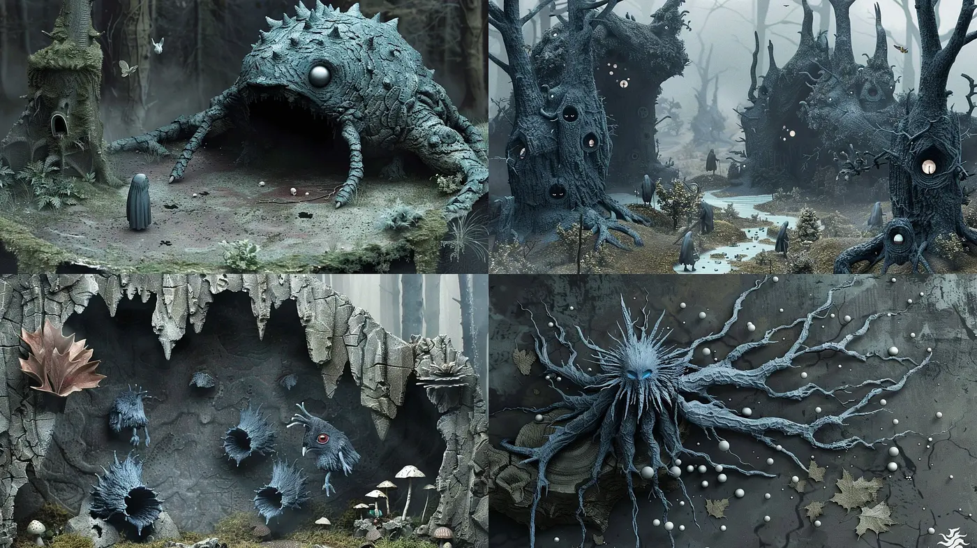 Ethereal Enigmatic Blues: A Study in Moody Fantasy Realism - Midjourney sref style