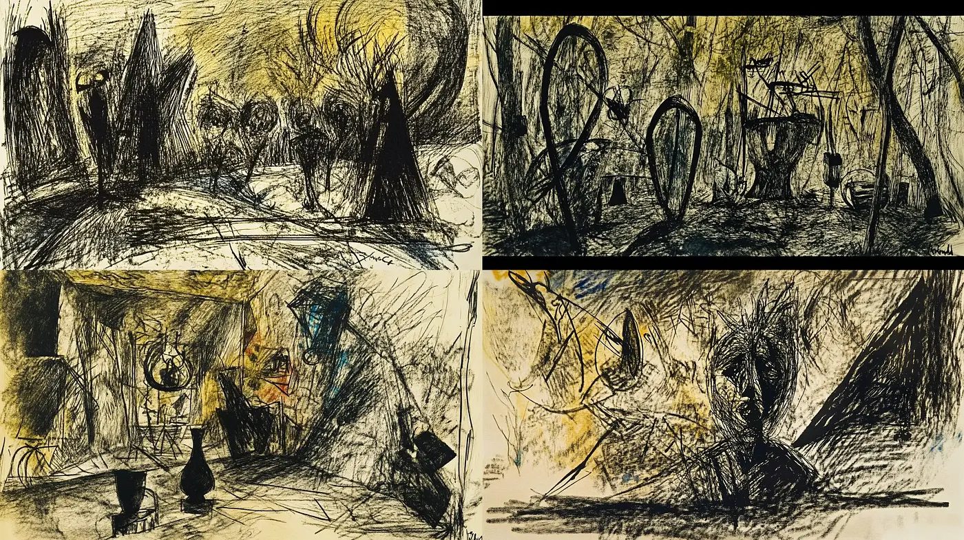 Abstract Expressionist Scribble and Shadow Play - Midjourney sref style