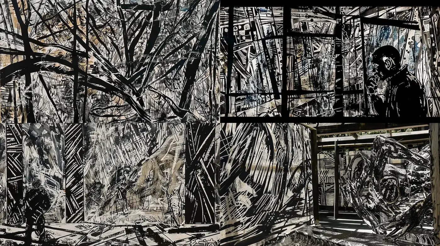 Dramatic Monochrome Illustrations with Organic Textures - Midjourney sref style