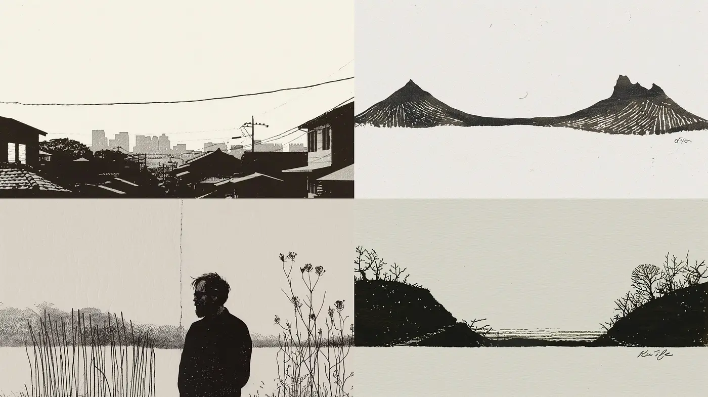 Monochromatic Serenity: A Tribute to High-Contrast Ink-Wash Artistry - Midjourney sref style