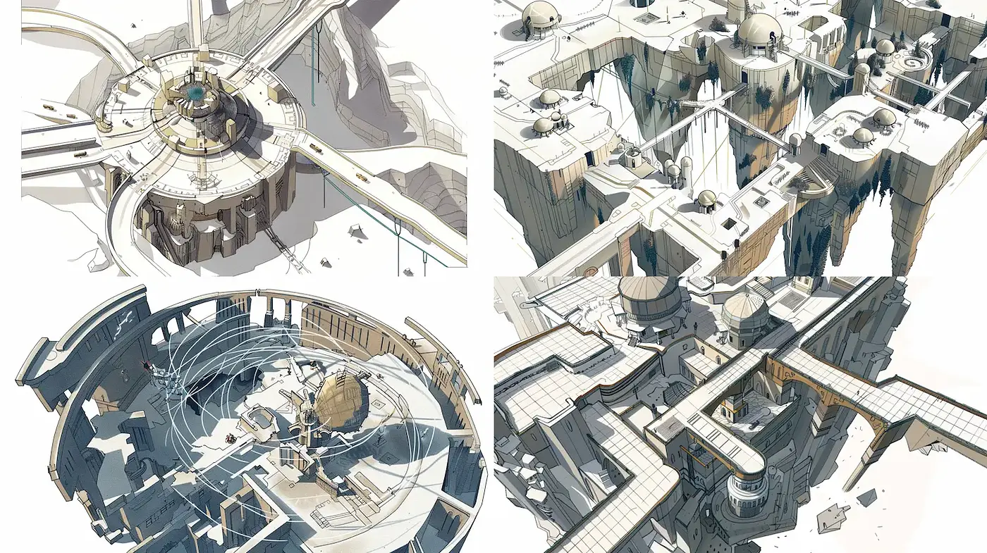 Futuristic Architecture with Geometric Precision and Earthy Undertones - Midjourney sref style