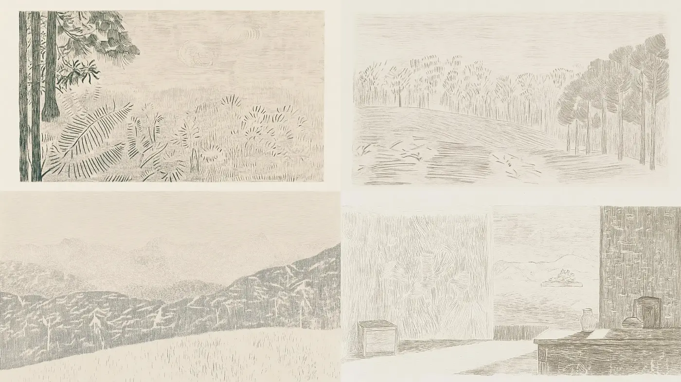 Whispering Monochrome Sketchbook Memories - Midjourney sref style