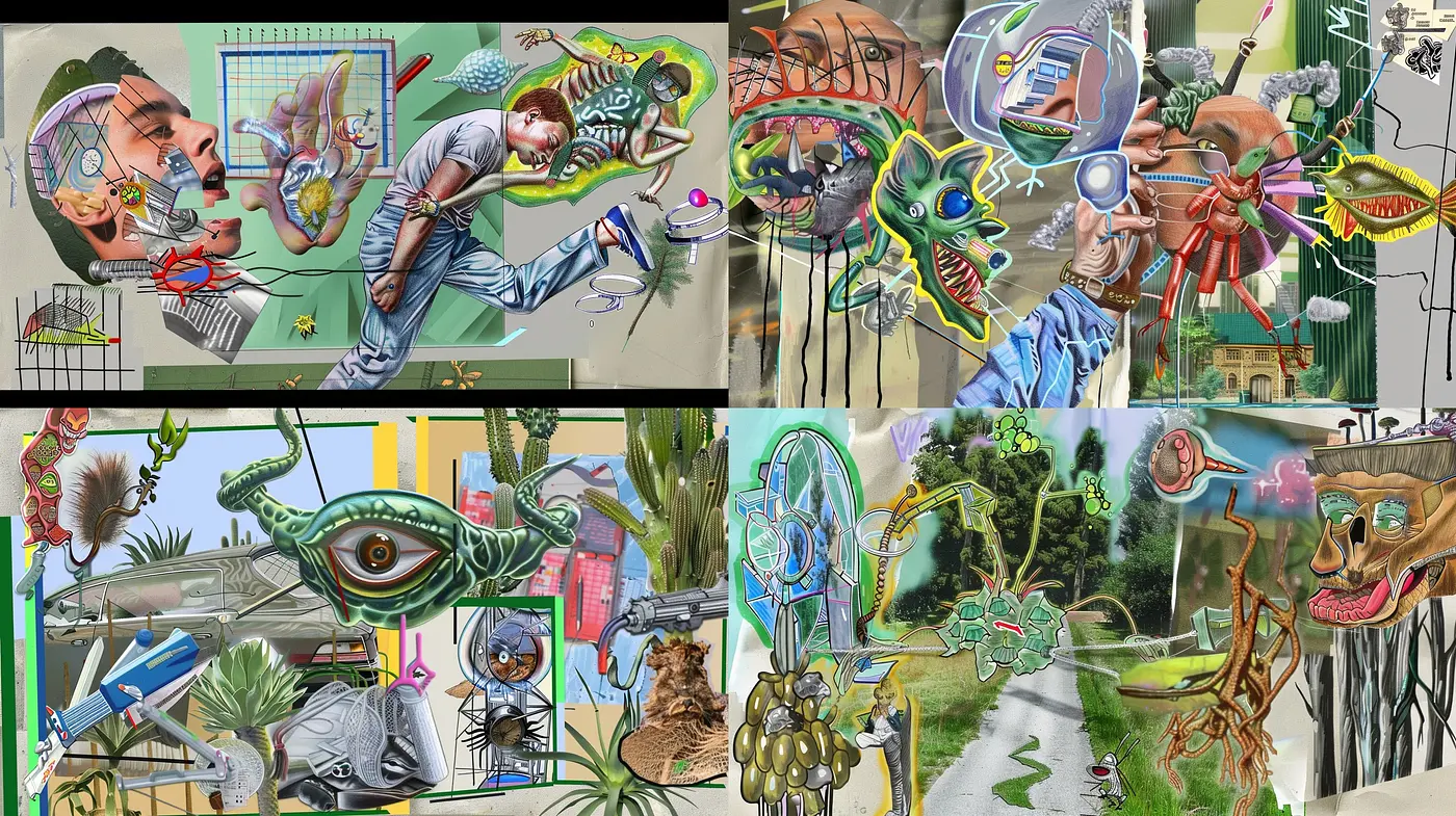 Surrealistic Fusion of Urban Graffiti and Vibrant Biomechanical Forms - Midjourney sref style