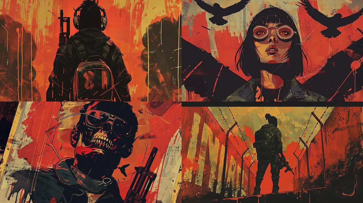 Gritty Dystopian Narratives in Bold Graphic Novel Style - Midjourney sref style