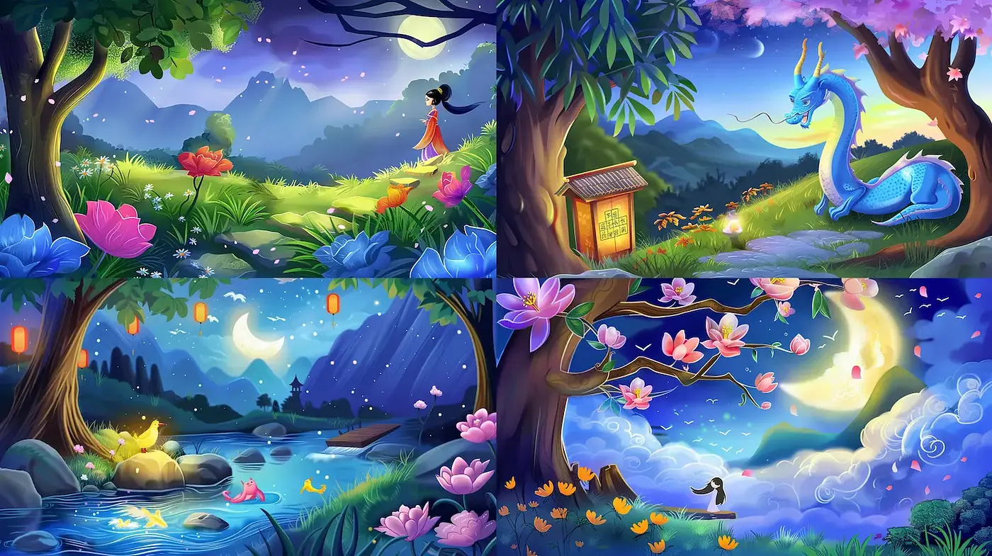 Whimsical and Enchanting Landscape with Mythical Elements - Midjourney sref style