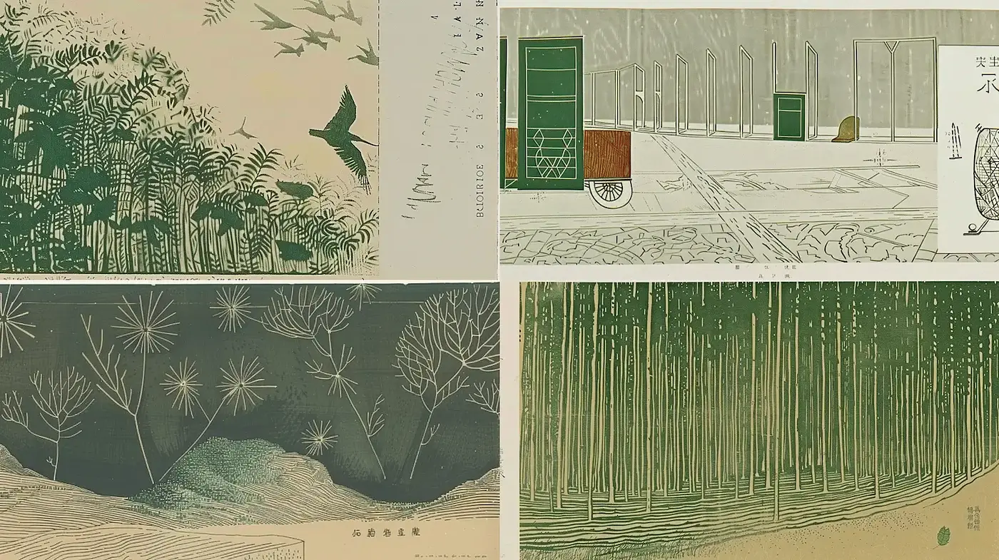 Serene Nature-Inspired Graphics with Distinctive Japanese Aesthetic - Midjourney sref style