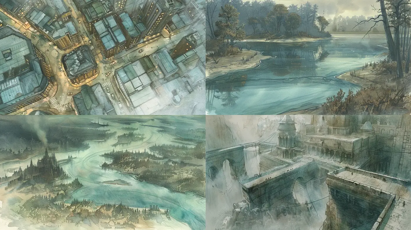 Ethereal Architectural Dreamscapes: A Blend of Concept Art and Watercolor Whimsy - Midjourney sref style