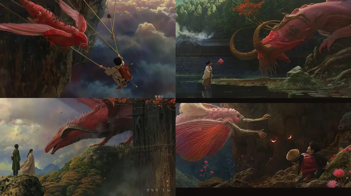 Enchanting Fantasy Landscapes with Mystical Creatures - Midjourney sref style