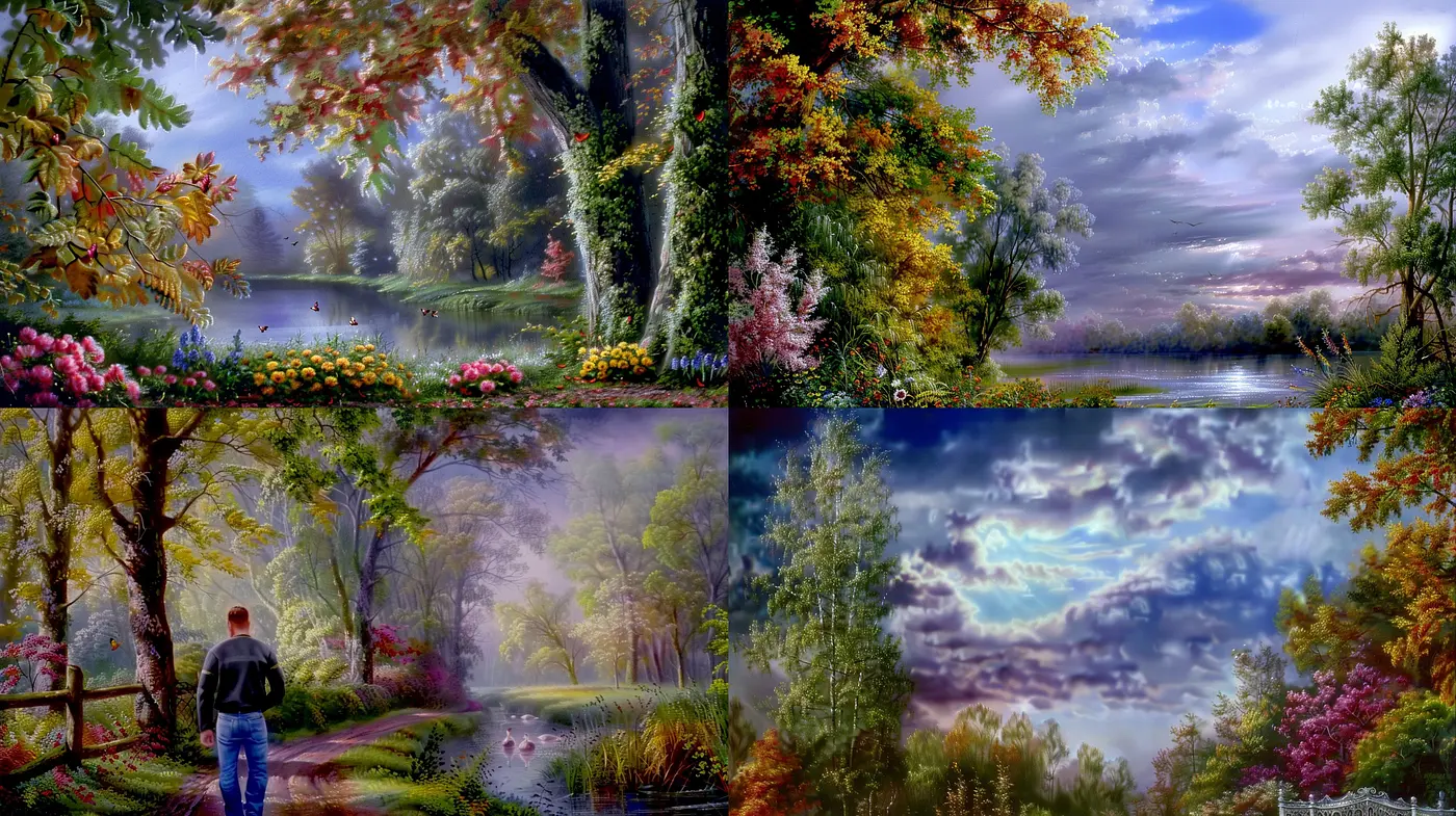 Serenely Vibrant Nature Tableaus with a Romantic Impressionistic Essence - Midjourney sref style