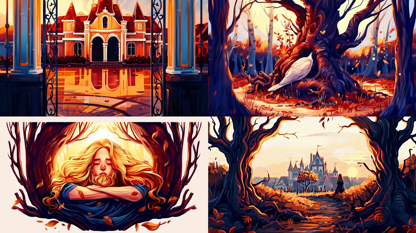 Warm-toned Fantasia: A Stylized Symphony of Vivid Storybook Imagery - Midjourney sref style