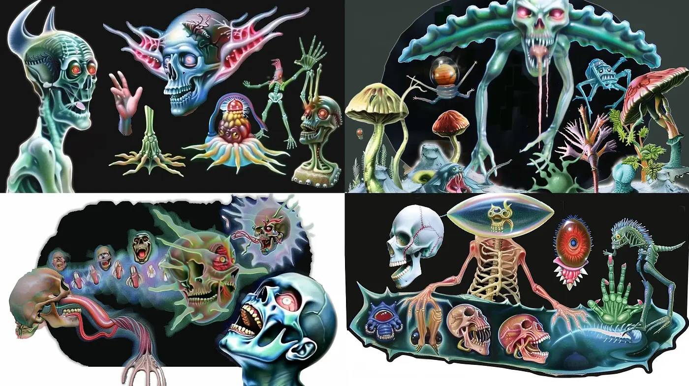 Ethereal Phantasmagoria: A Surreal Fusion of Biomechanical Horror and Fantasy - Midjourney sref style