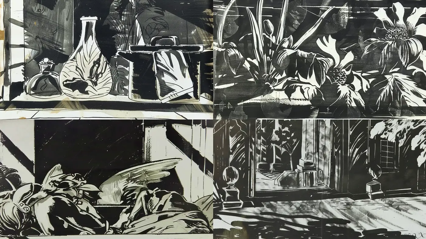 Contrasting Chiaroscuro Print-Style Imagery - Midjourney sref style