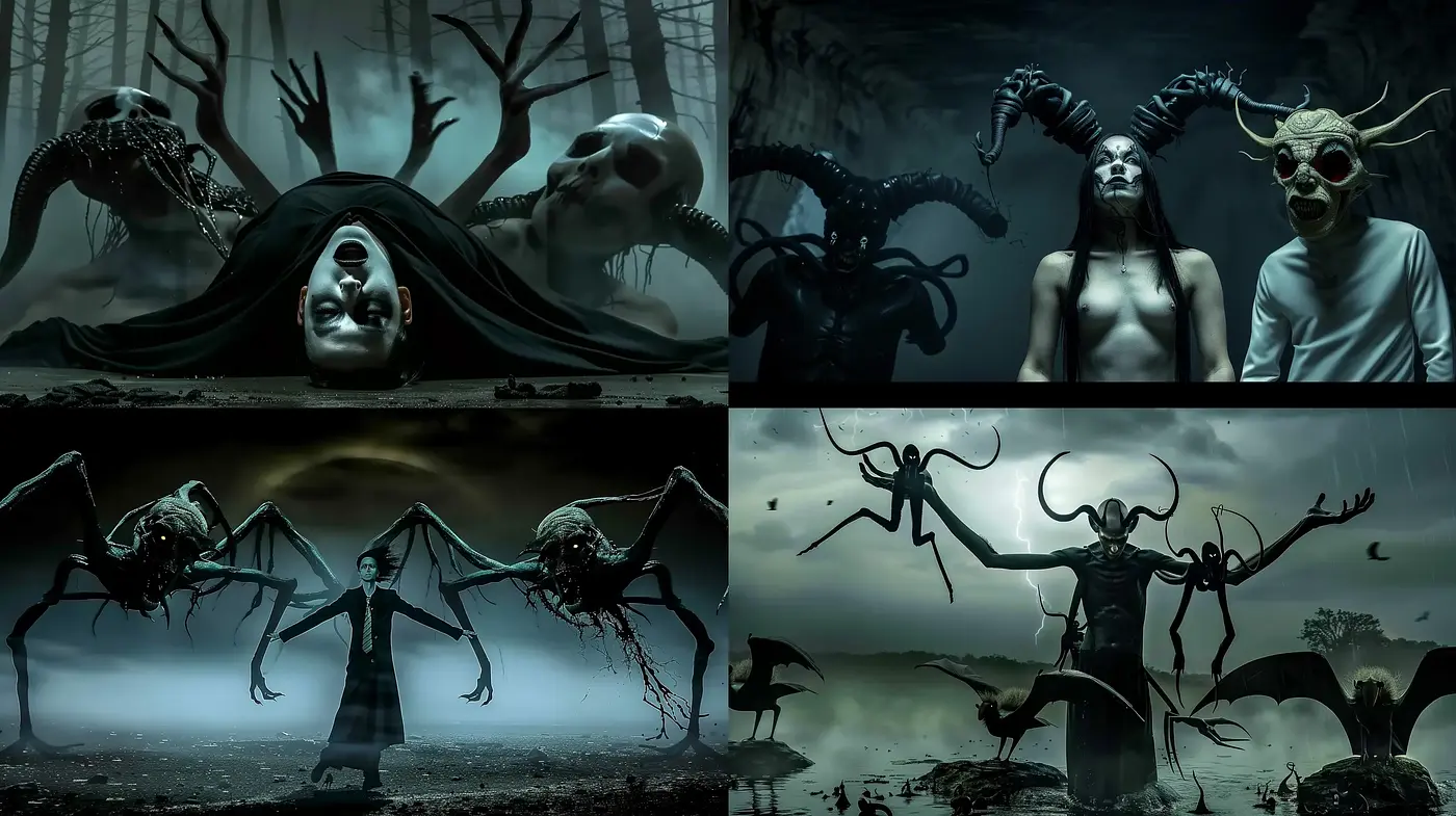 Eerie Monochromatic Tales of the Surreal Macabre - Midjourney sref style