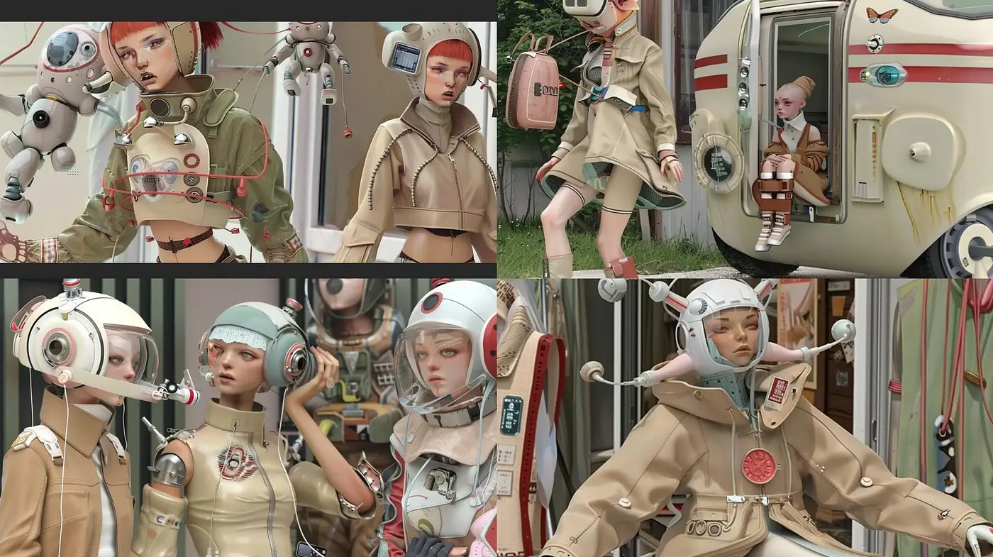 Retrofuturistic Robotic Reverie with Soft Pastel Hues - Midjourney sref style