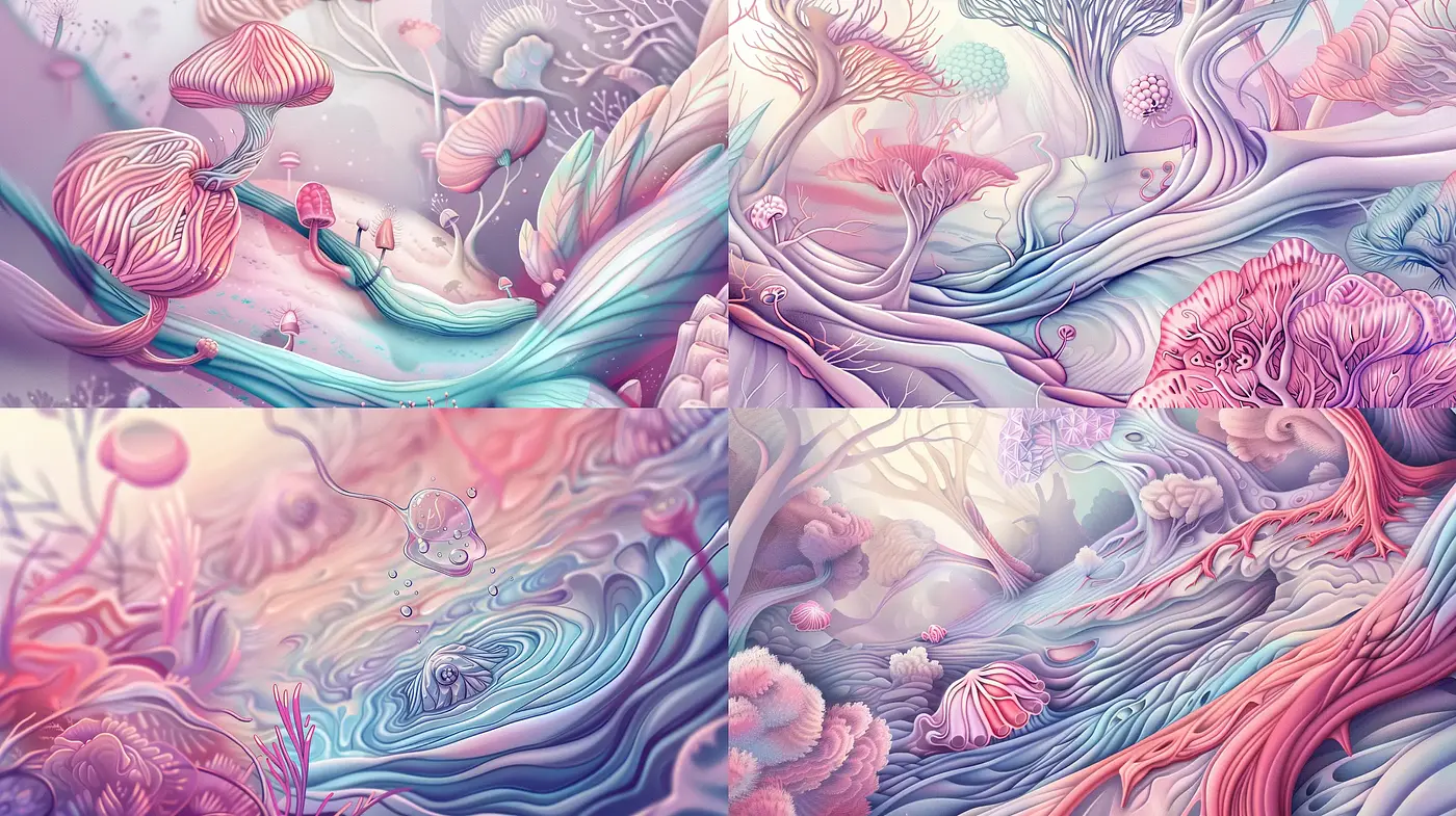 Ethereal Dreamscape Fusion with Surreal, Organic Forms - Midjourney sref style