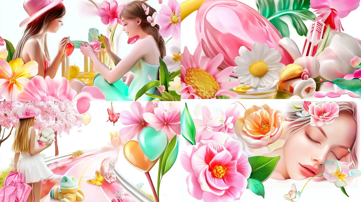 Ethereal Garden of Serenity: A Symphony of Florals and Femininity - Midjourney sref style