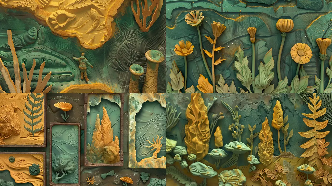 Intricate Earthy Botanical Relief: A Homage to Natural Textures and Hues - Midjourney sref style