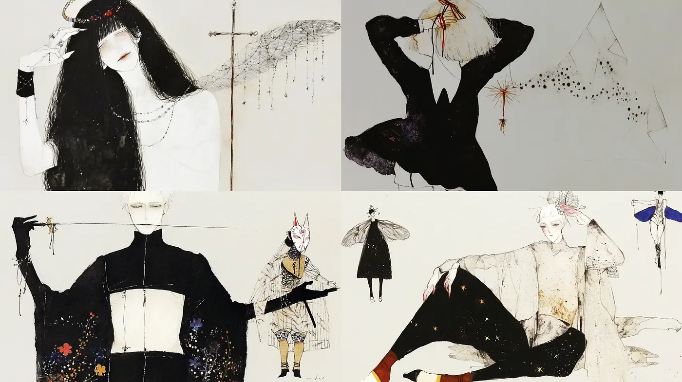 Splintered Elegance with a Monochromatic Splash - Midjourney sref style