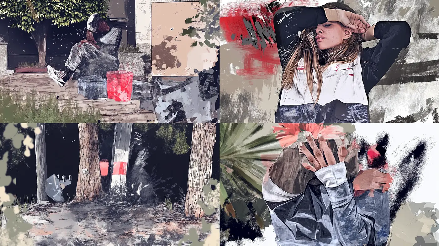 Moody Brushstroke Harmony: A Dialogue of Nature and Urban Elements - Midjourney sref style