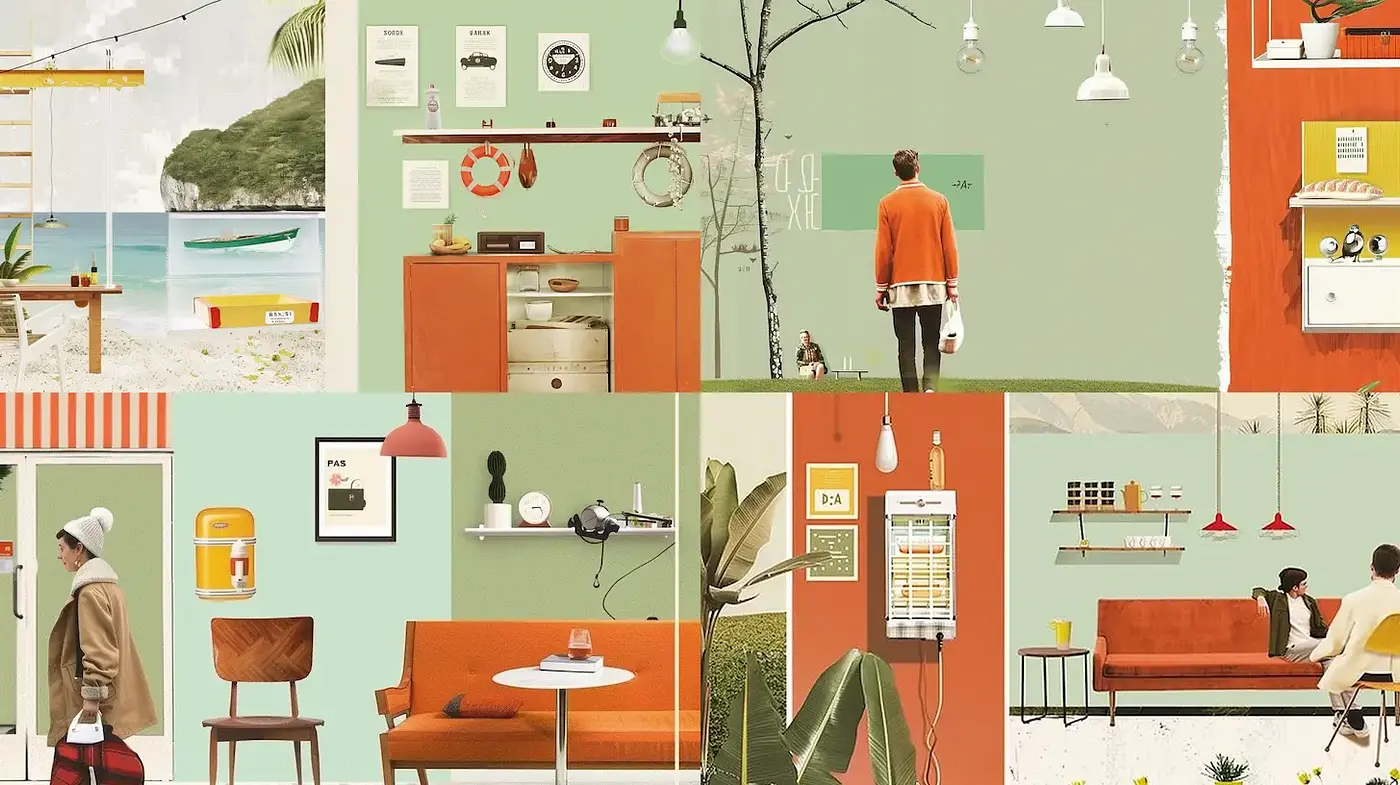 Playful and Modern Vintage Interior Aesthetic with Coastal Influences - Midjourney sref style