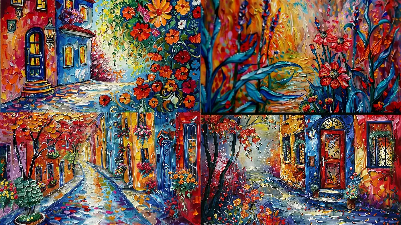 Lively Expressionist Brushwork and Whimsical Color Fusion - Midjourney sref style