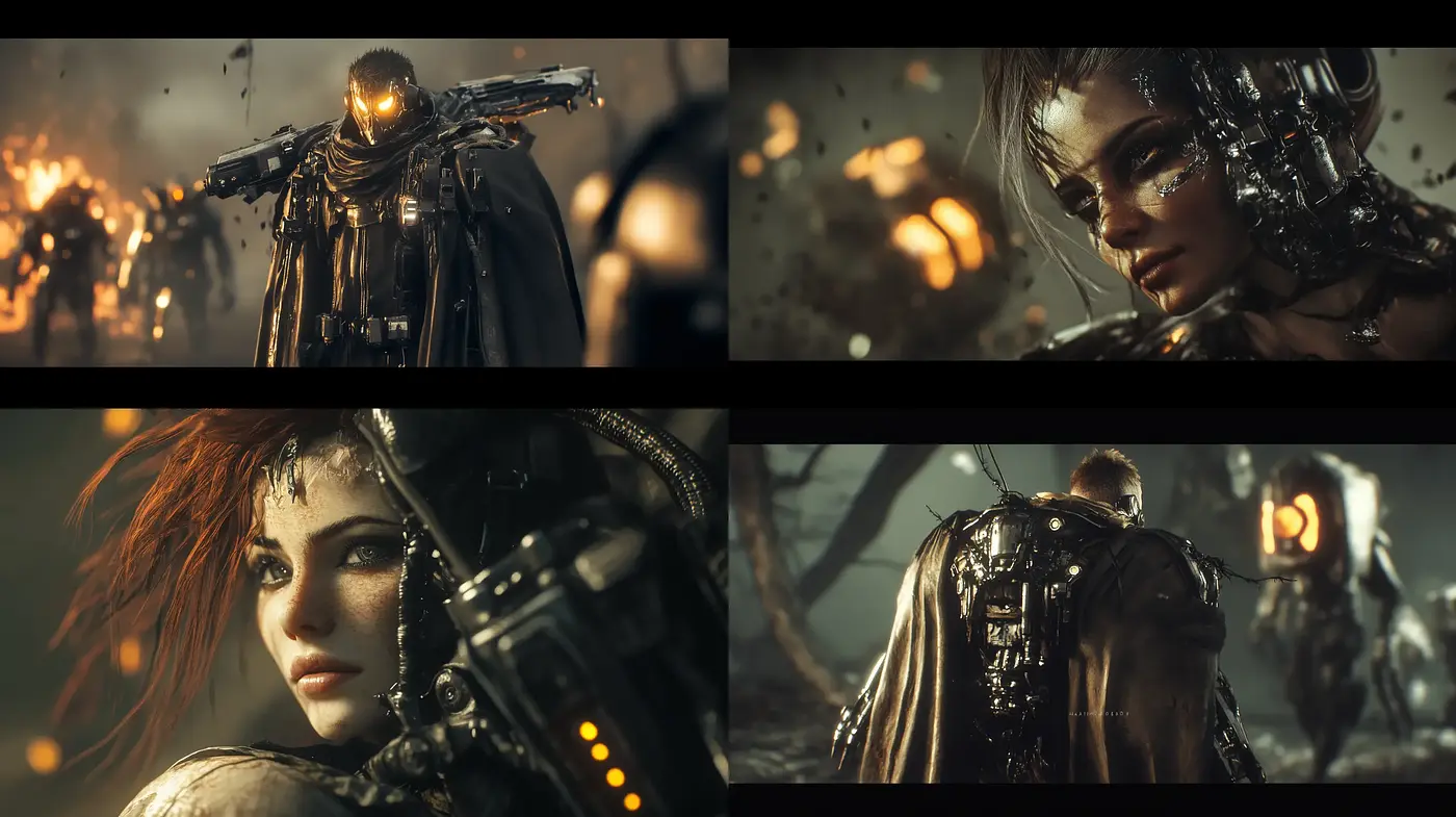 Futuristic Cybernetic Elegance Amidst Apocalyptic Decay - Midjourney sref style
