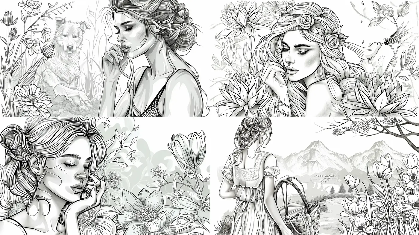 Monochromatic Botanical Dreamscape Illustrations - Midjourney sref style