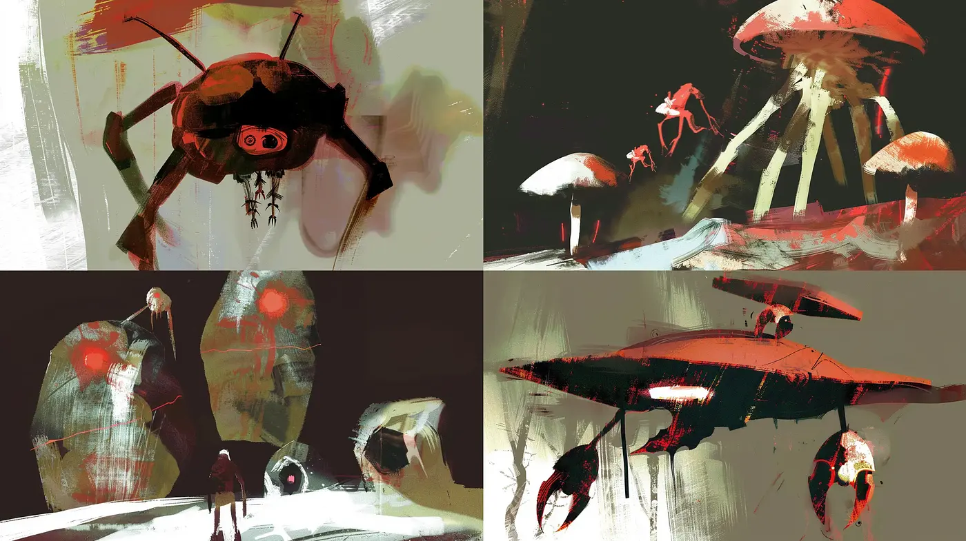 Abstracted Expressive Brushwork with Surrealist Undertones - Midjourney sref style