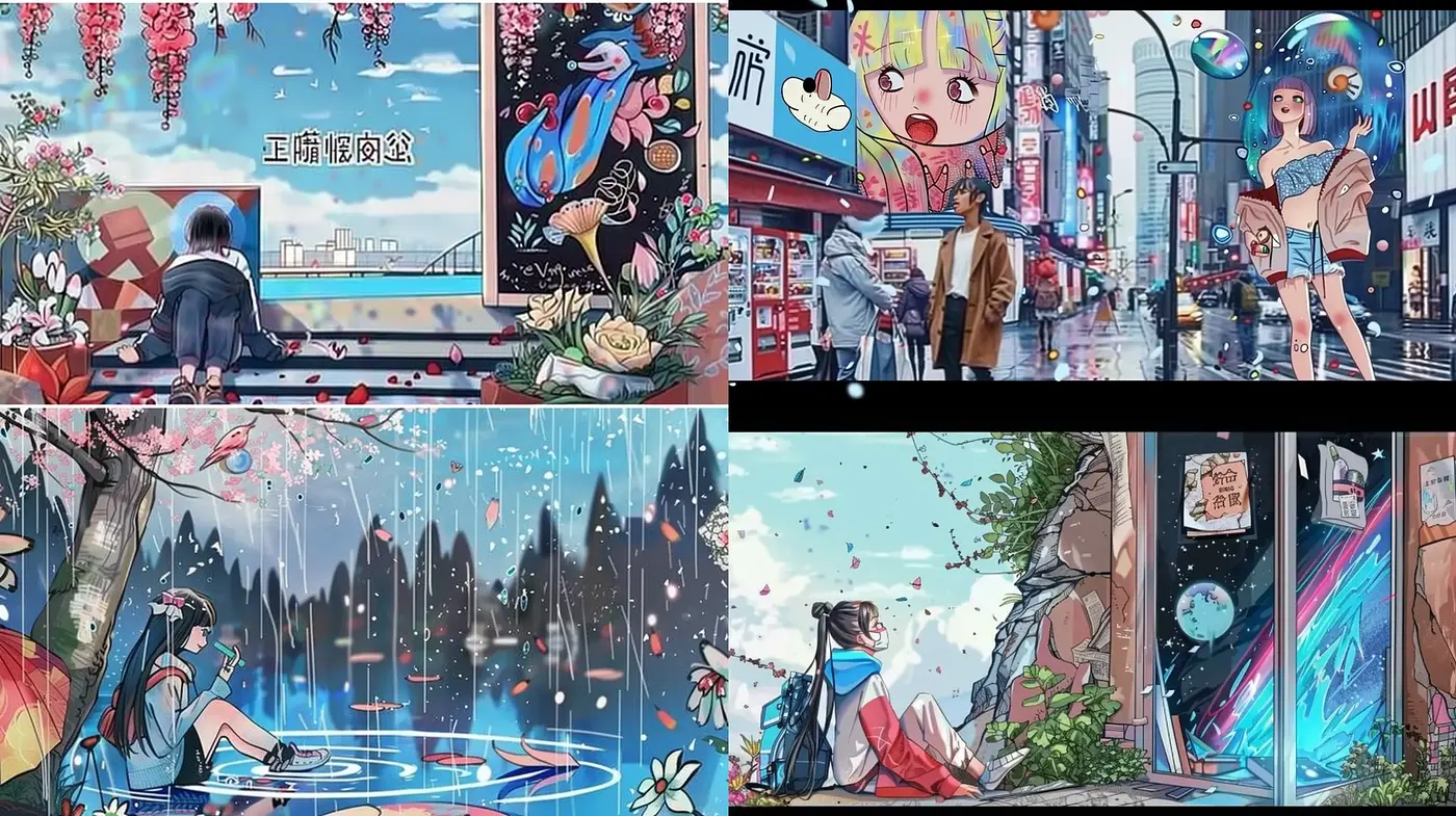 Rain-soaked Cityscape Fusion with Anime Essence and Ethereal Overtones - Midjourney sref style