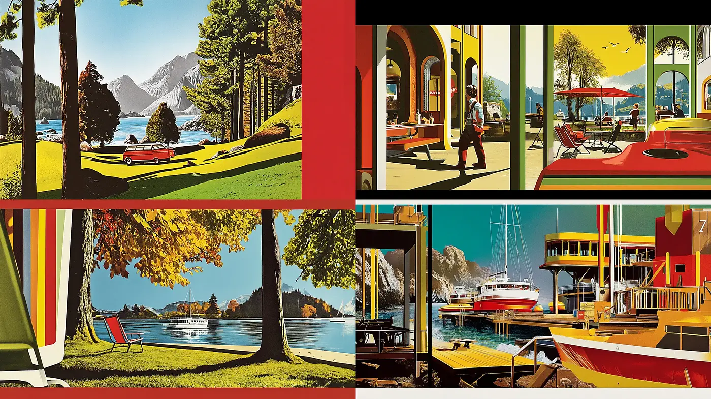 Vibrant Mid-Century Modern Illustrative Panache - Midjourney sref style