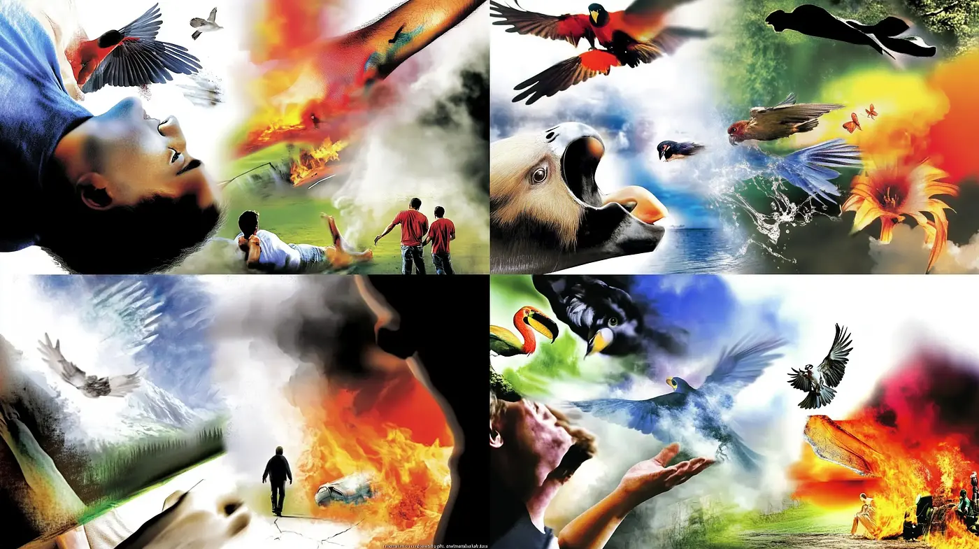 Surreal Dreamscapes with Vibrant Avian Motifs - Midjourney sref style