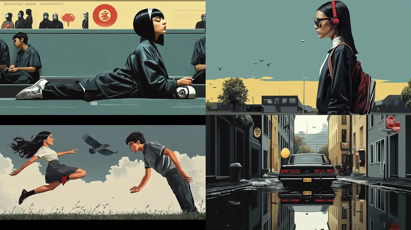 Contemporary Cinematic Illustration with a Cyberpunk Edge - Midjourney sref style