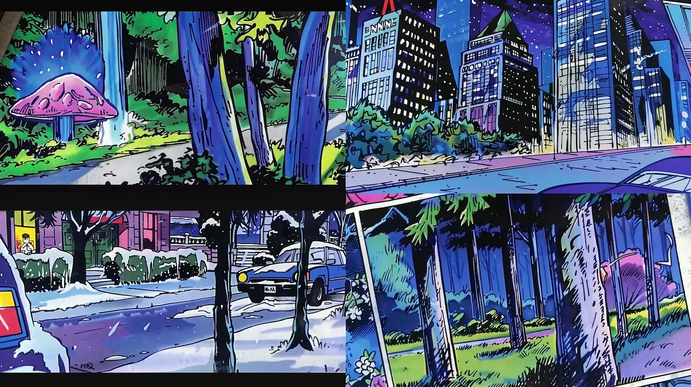 Futuristic Urban Landscape with a Playful, Comic Book Aesthetic - Midjourney sref style