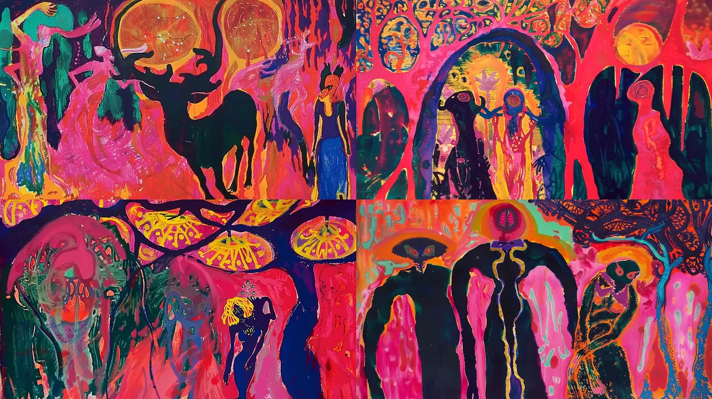 Vibrant Ethereal Forms in Dreamscape Fusion - Midjourney sref style
