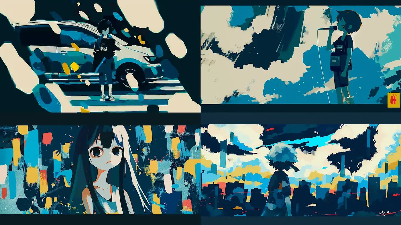 Vibrant and Abstract Youthful Landscapes with Anime Influences - Midjourney sref style