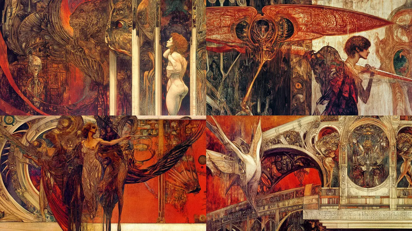 Ethereal Art Nouveau Fusion with Steampunk Elements - Midjourney sref style