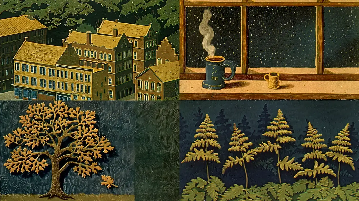 Evocative and Serene Imagery with Textural Depth and Natural Elements - Midjourney sref style