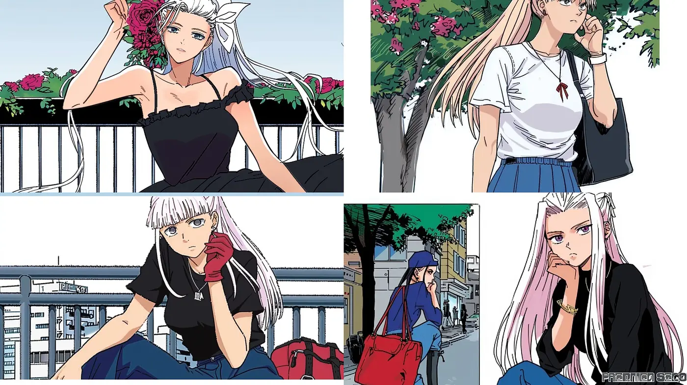 Consistent Elements of Stylized Anime-Inspired Illustrations Across Variations - Midjourney sref style
