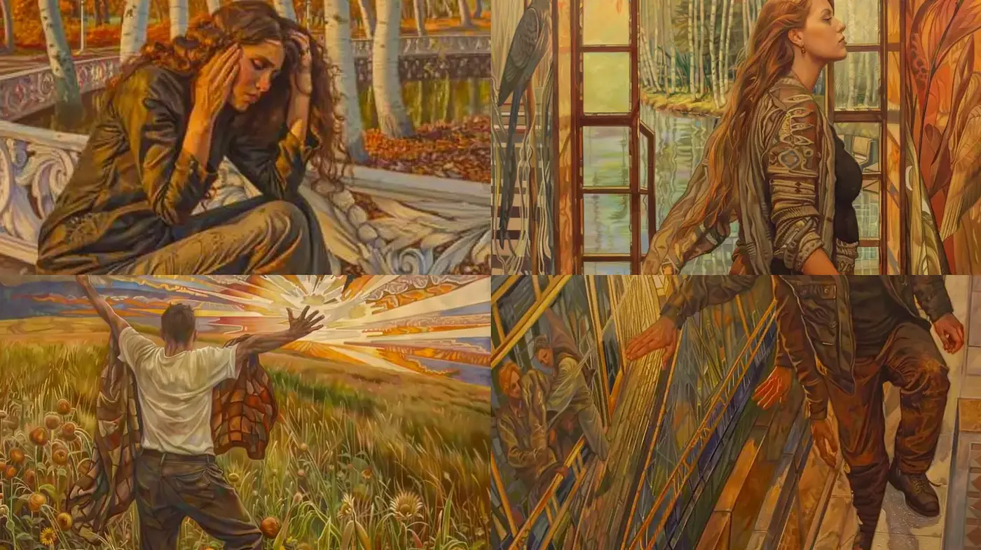 Expressive and Textured Narrative in a Harmonious Palette - Midjourney sref style
