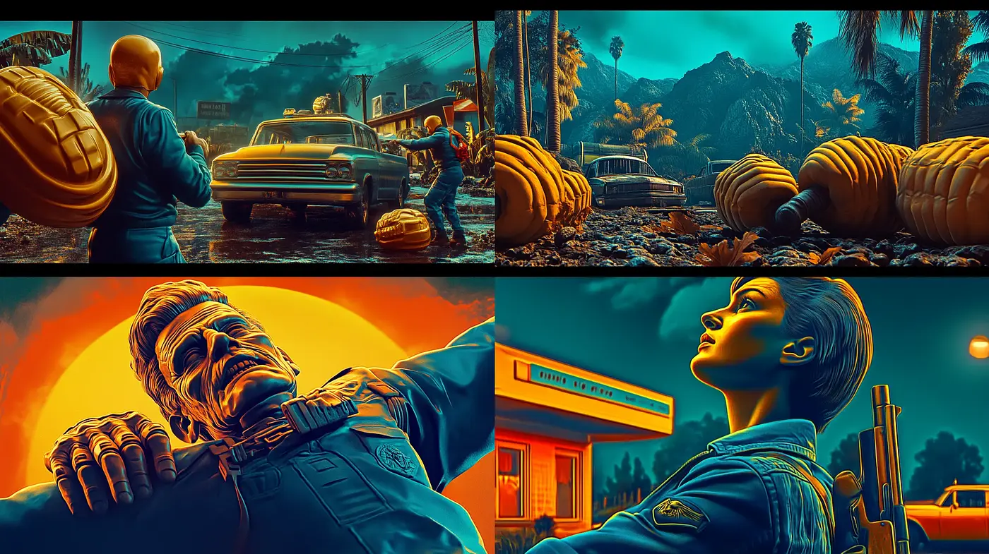 Neon Noir Cinematic Fusion with a Retrofuturistic Edge - Midjourney sref style