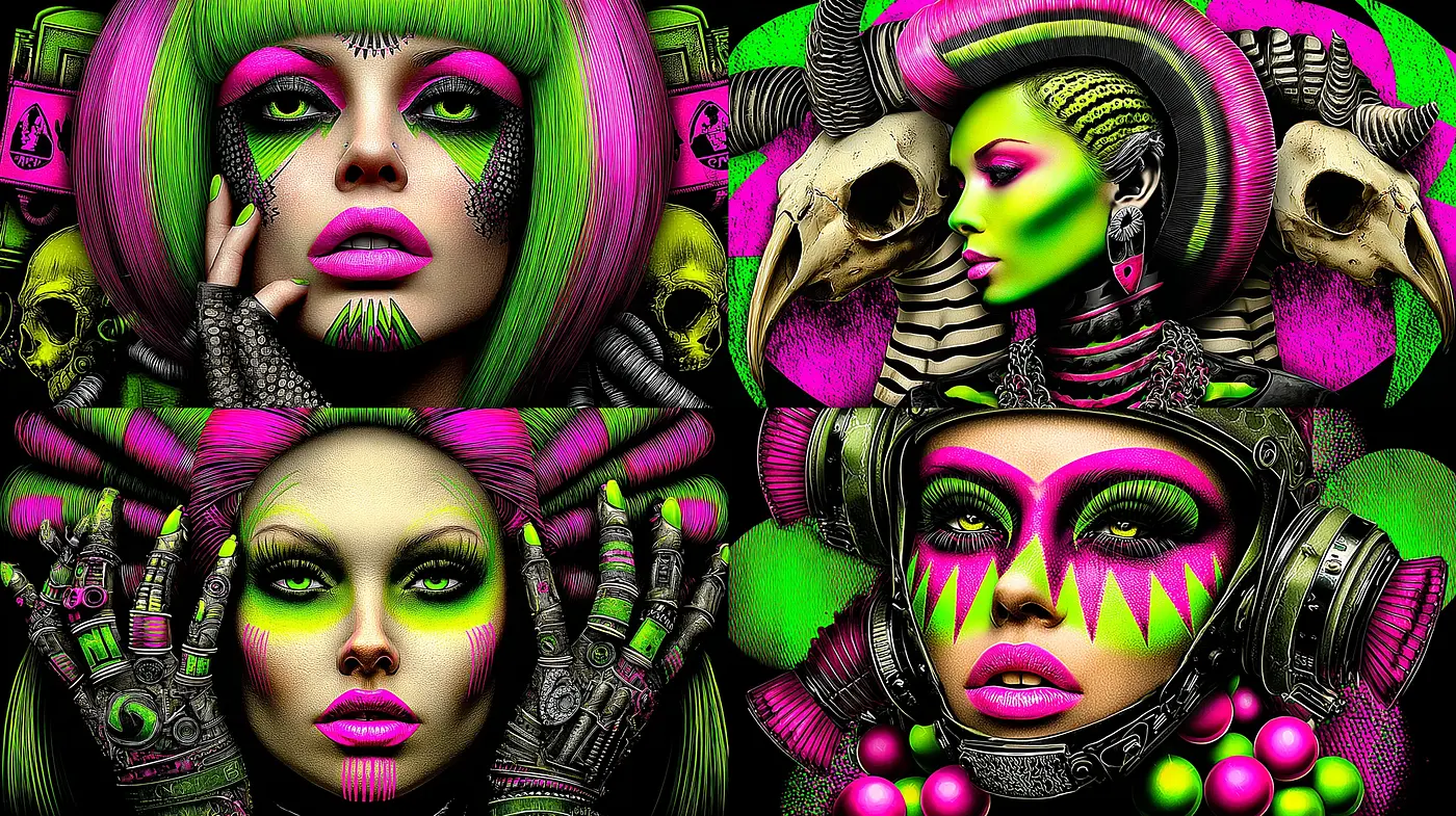 Vividly Energetic Neon Portraiture Influenced by Futuristic Art - Midjourney sref style