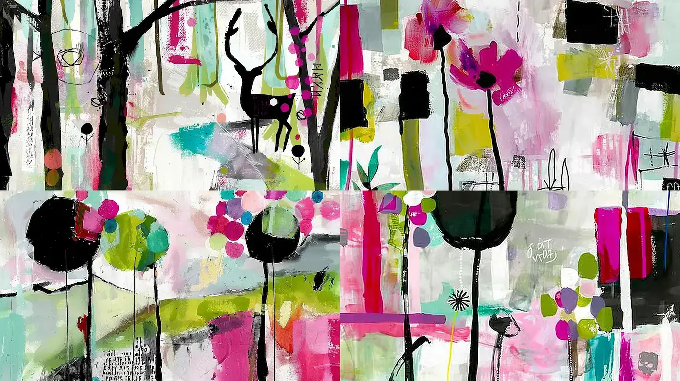 Vibrant Abstract Expressions with Whimsical Elements - Midjourney sref style