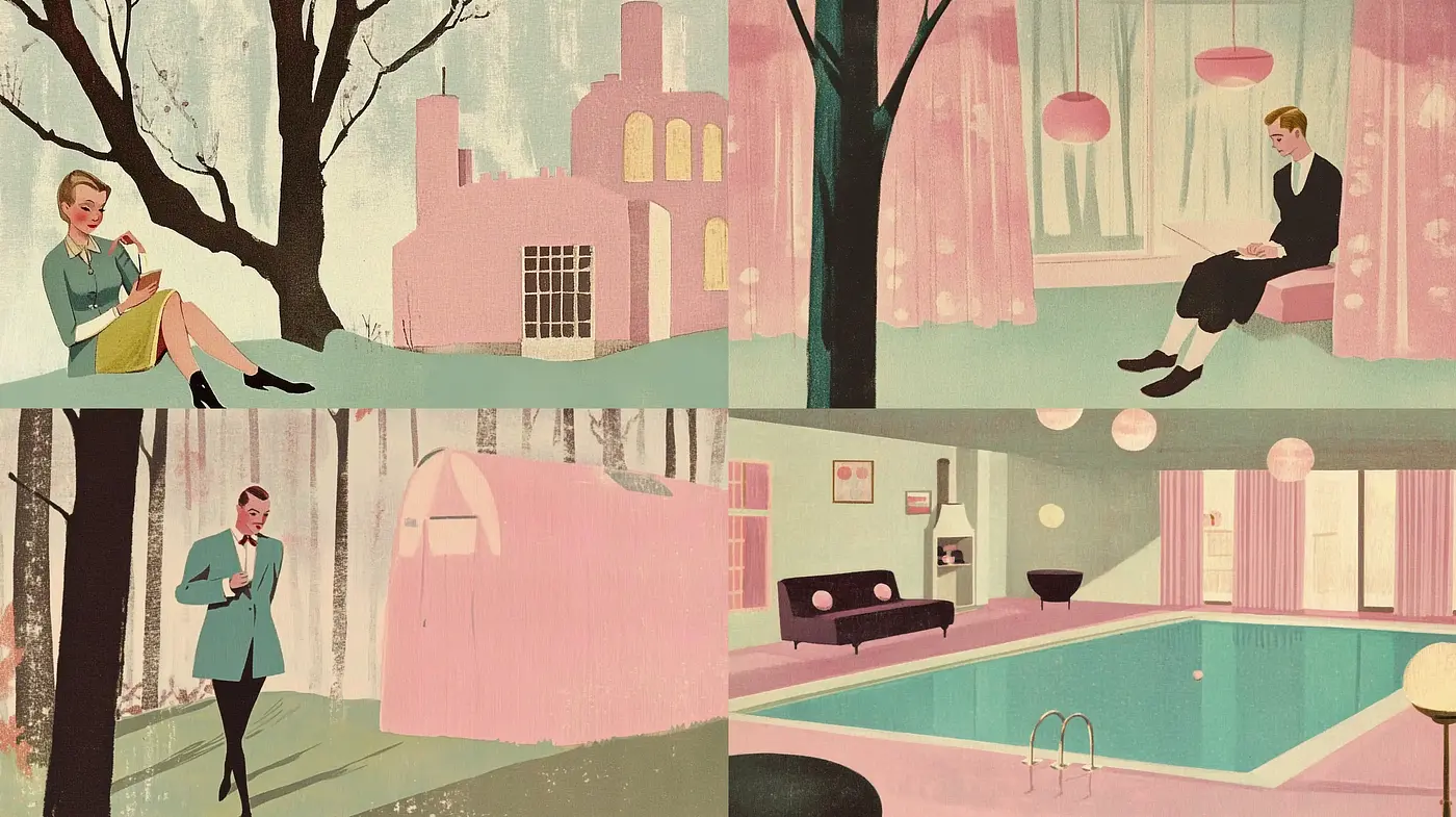 Mid-Century Modern Illustrative Nostalgia - Midjourney sref style