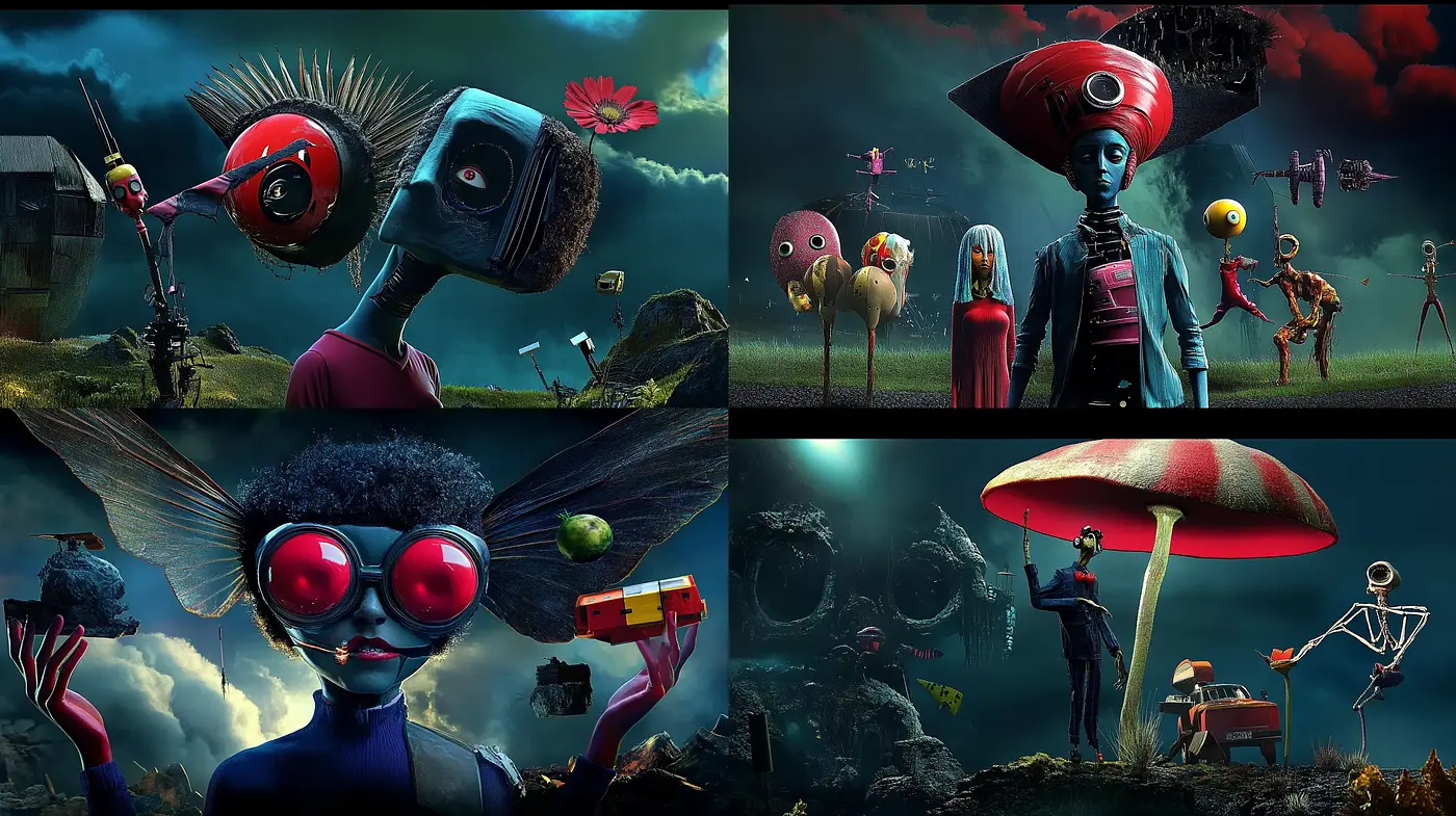 Surreal Sci-Fi Fantasia with Vibrant Eccentricity - Midjourney sref style