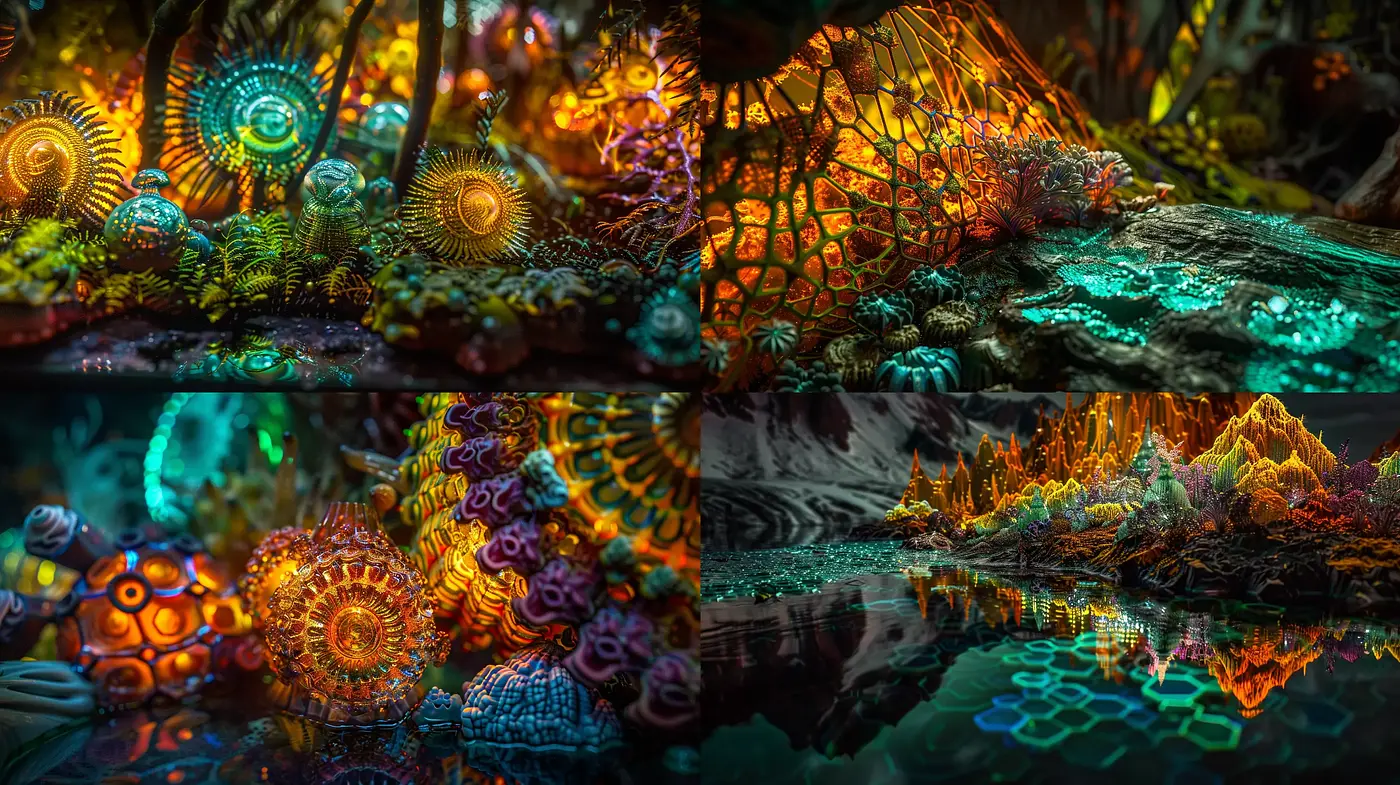 Luminous Bioluminescent Dreamscape - Midjourney sref style