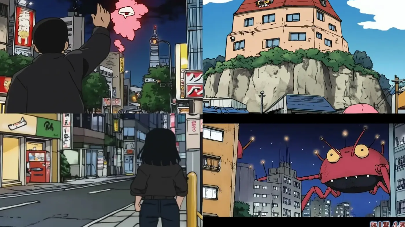 Urban Dreamscape with a Surrealist Anime Twist - Midjourney sref style